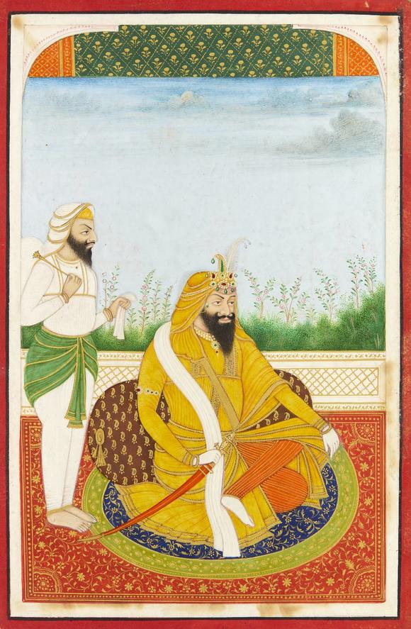 RoseberysA concertina album of ten seated portraits of Sikh rulers,?
North India, late 19th century,?

opaque pigments heightened with gold, each identifi
