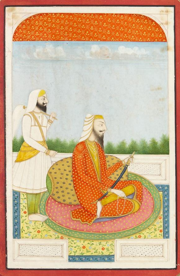 RoseberysA concertina album of ten seated portraits of Sikh rulers,?
North India, late 19th century,?

opaque pigments heightened with gold, each identifi