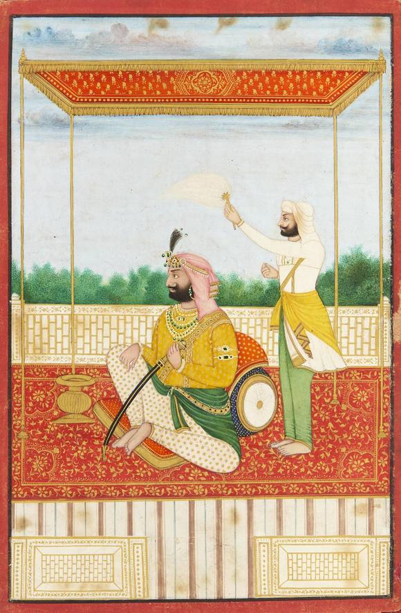 RoseberysA concertina album of ten seated portraits of Sikh rulers,?
North India, late 19th century,?

opaque pigments heightened with gold, each identifi