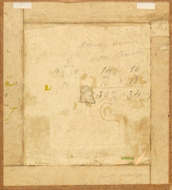 RoseberysA seated lady,?
Possibly a Kishangarh artist at Bundi, circa 1850 and later,?

Opaque pigments on paper, facing right, haloed, reclining on a bol