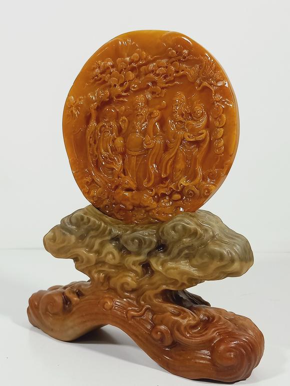 日本松町古美田黃石福祿壽擺件