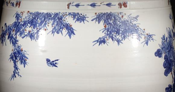 吉本株式會社清代 釉裡紅花鳥紋卷缸