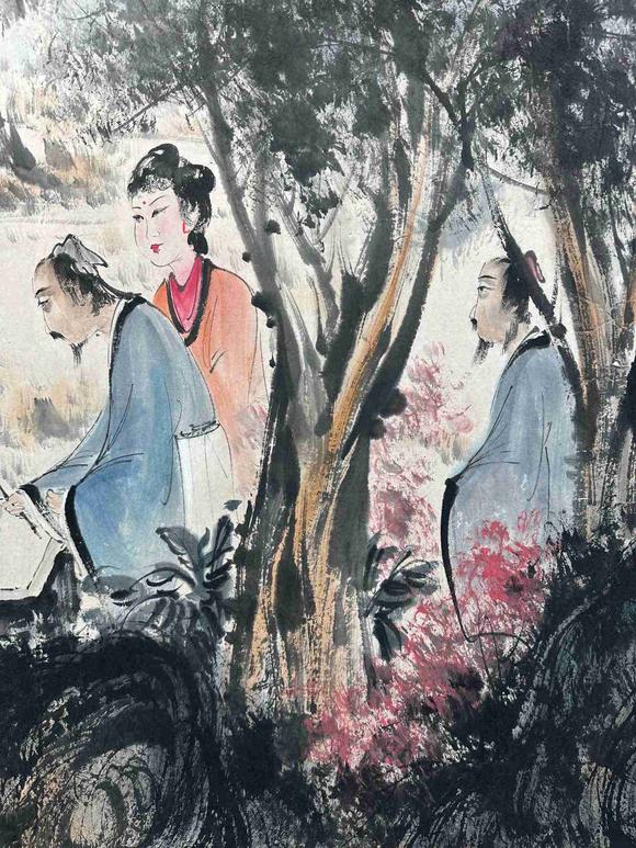 日本松町古美傅抱石 對(duì)弈圖