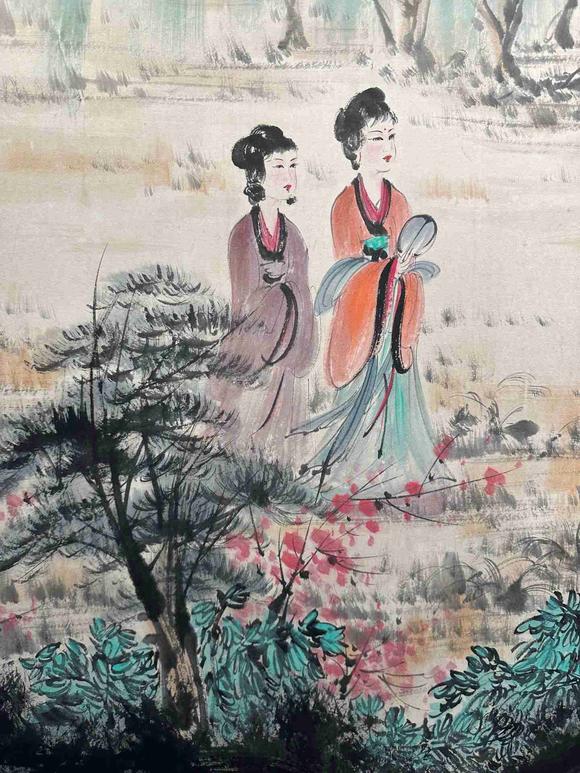 日本松町古美傅抱石 對弈圖