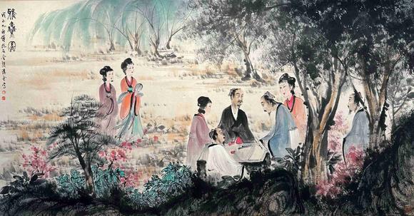 日本松町古美傅抱石 對弈圖