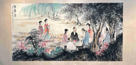 日本松町古美傅抱石 對弈圖