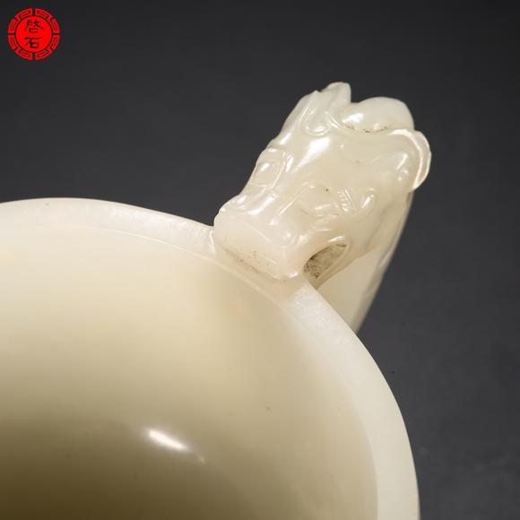 北京啟石明 白玉龍柄匜
