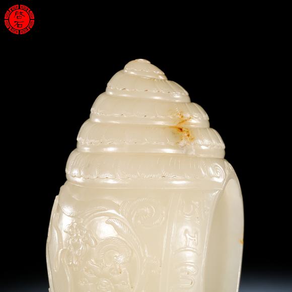 北京啟石清 文殊菩薩六字真言法螺（帶木座）