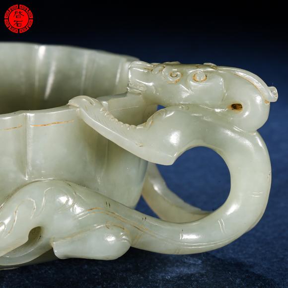 北京啟石明 螭龍耳蓮花杯