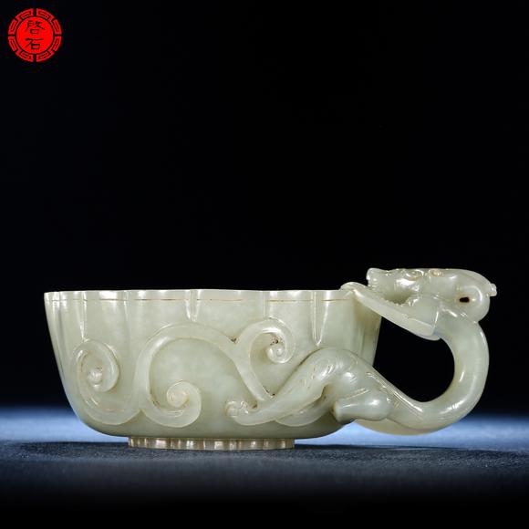 北京啟石明 螭龍耳蓮花杯