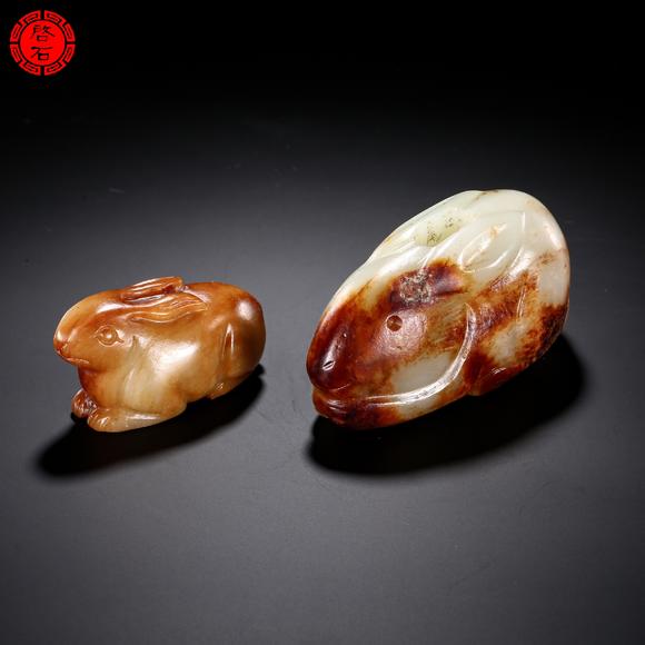 北京啟石明 圓雕玉兔一組