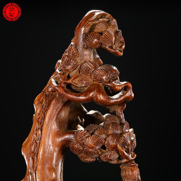北京啟石清 竹根雕“淵愛(ài)菊”擺件（帶木座）