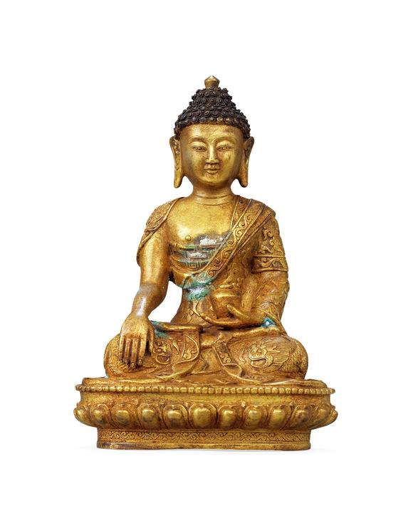 皇廷拍賣清中晚期 銅鎏金藥師佛坐像