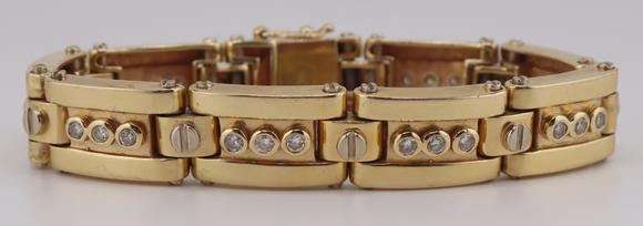 Clarke Auction GalleryJEWELRY. Men's 14kt Gold and Diamond Bracelet.