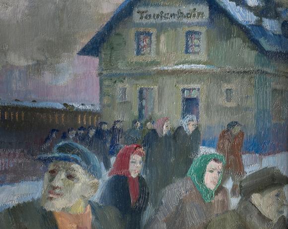 Hargesheimer Kunstauktionen DüsseldorfCONRAD FELIXMüLLER – 'BAHNHOF TAUTENHAIN, FR?ULEIN KRASSELT MIT POSTKARRE' (1958)
