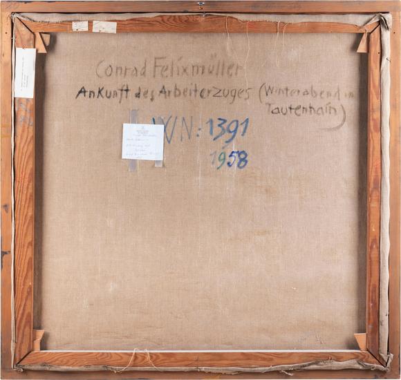 Hargesheimer Kunstauktionen DüsseldorfCONRAD FELIXMüLLER – 'BAHNHOF TAUTENHAIN, FR?ULEIN KRASSELT MIT POSTKARRE' (1958)
