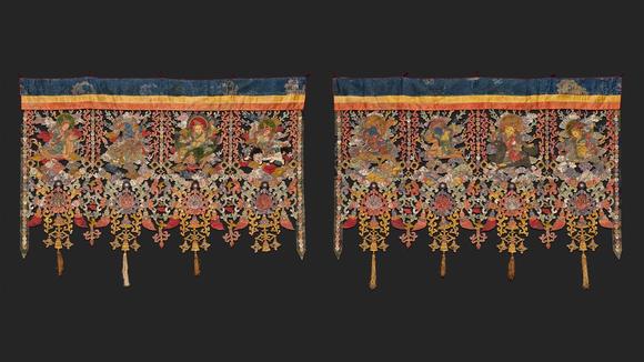 Kunsthaus Lempertz KGAn extraordinary pair of Tibetan silk brocade appliqué temple hangings. Around 1900
