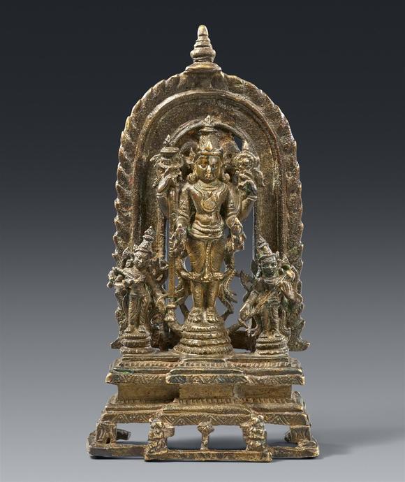Kunsthaus Lempertz KGA small Pala copper and brass alloys altar of Vishnu. Northeastern India. 12th century or slightly later