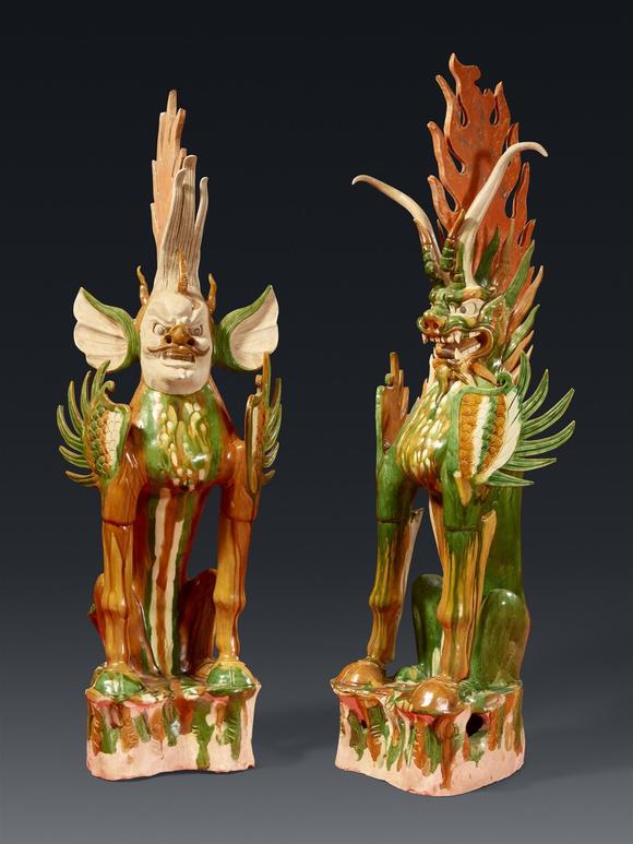 Kunsthaus Lempertz KGTwo large sancai-glazed guardian figures. Terracotta. Tang dynasty (618-907)