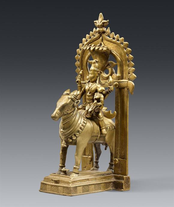 Kunsthaus Lempertz KGA large brass group of Shiva and Parvati on Nandi. Southern India, Karnataka. 17/18th century