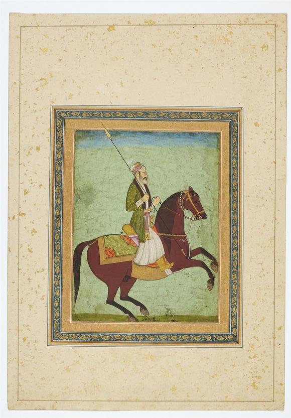 Kunsthaus Lempertz KGAn equestrian portrait of a nobleman. Opaque pigments and gold on paper. Mughal India. 18th century