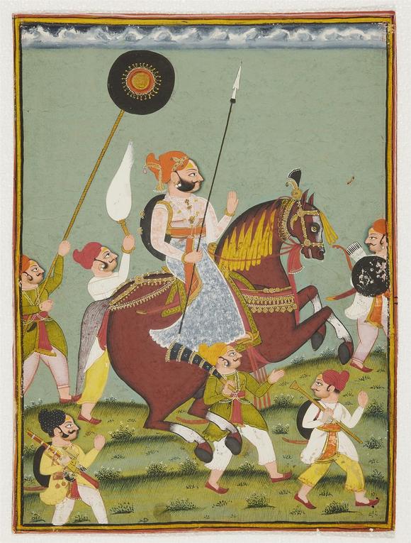 Kunsthaus Lempertz KGA Rajasthani portrait of a raja on horseback. Opaque pigments and gold on paper. India. 19th century