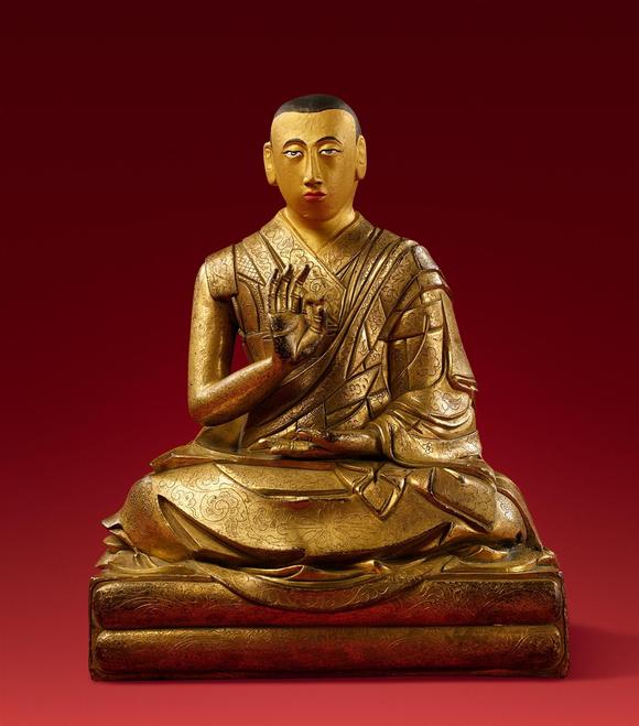 Kunsthaus Lempertz KGAn important Tibetan fire-gilt copper alloy figure of a lama, probably Lobsang Yeshe, the 5th Panchen Lama. 18th century