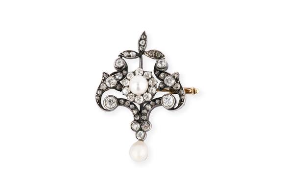 Hargesheimer Kunstauktionen DüsseldorfPERLEN DIAMANT BROSCHE 19. JH.