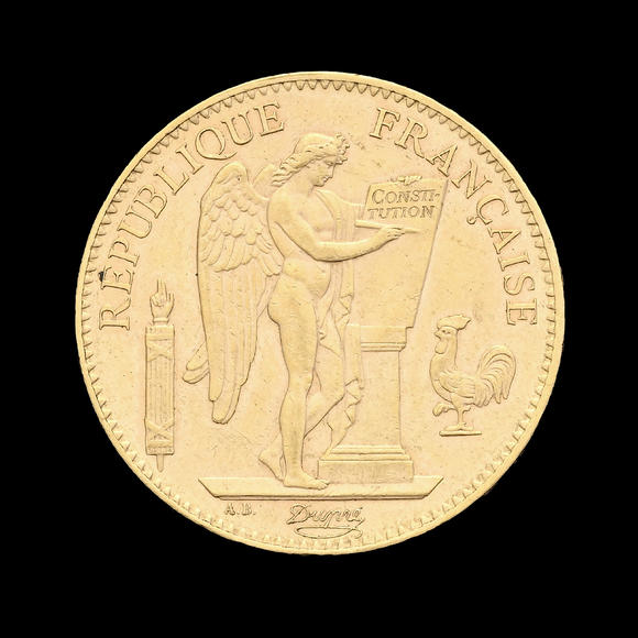 Piguet - H?tel des VentesFrance, 100 francs or 1904 A (Paris), type Génie, tranche inscrite en relief, diam. 3,5 cm, 32,2 g.
