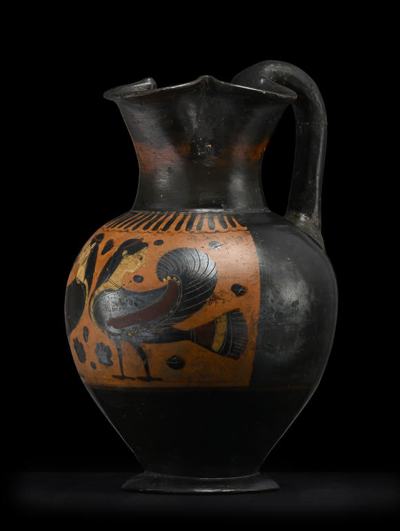 Piguet - H?tel des Ventes?nochoé en terre cuite à figure noire, ~550 av. J.-C., Attique, h. 21 cm