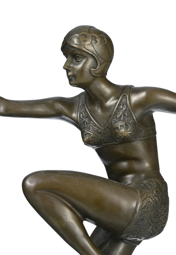 Piguet - H?tel des VentesDanseuse, sculpture en bronze signée F. Preiss, cachet fondeur  L'Art Bronze qualité France , socle en marbre, h. 45 cm