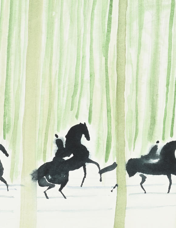 Piguet - H?tel des VentesAndré Brasilier (1929), Chevaux dans la forêt verte, aquarelle sur papier, signée, 31,5x44 cm