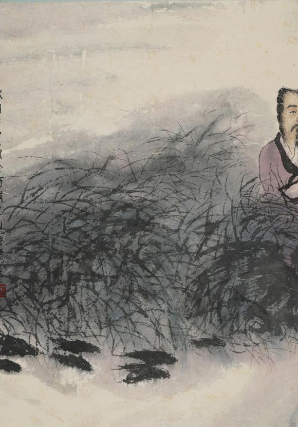 日本松町古美傅抱石 吟詩圖