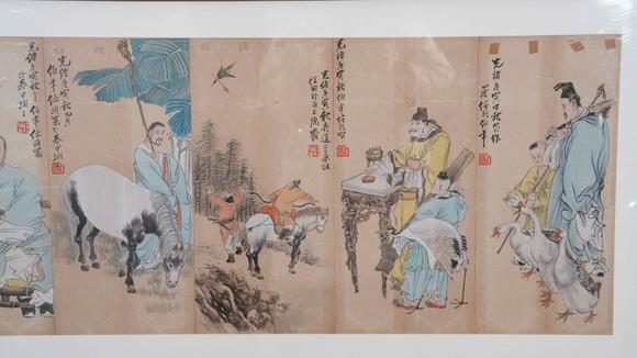 千美會任伯年紙本人物圖畫畫框