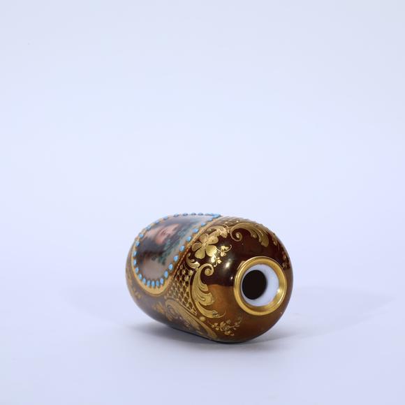 KARSON AUCTION1900 Vienna (Austria) Art Nouveau Heavy Gilt Small Porcelain Vase with Flora from Roman Mythology
