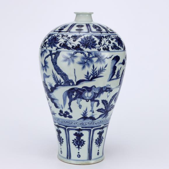 KARSON AUCTIONYuan Dynasty Blue and White Prunus Vase with Figure Story Motifs