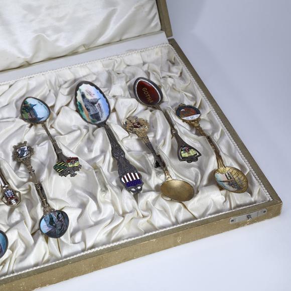 KARSON AUCTIONEarly 20th Century, Set of Gilt Silver Enamel Small Spoons with Original Case
