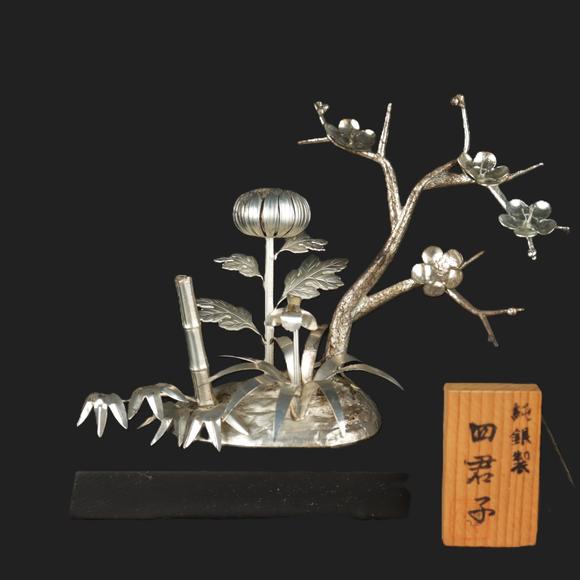 朱雀美術(shù)拍賣純銀製四君子置物