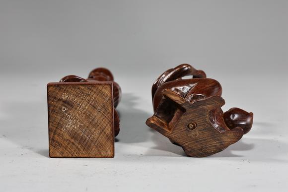 Karl s Collections IncVintage Wood Hand Carved Smoking Man And Woman Sculptures