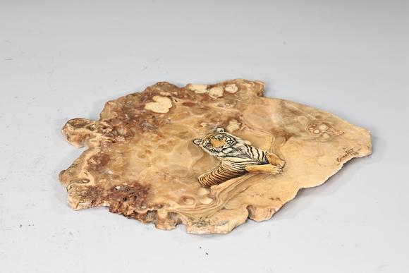 Karl s Collections IncPainted Artwork Signed Erica Of Tiger On A Stone 1992
