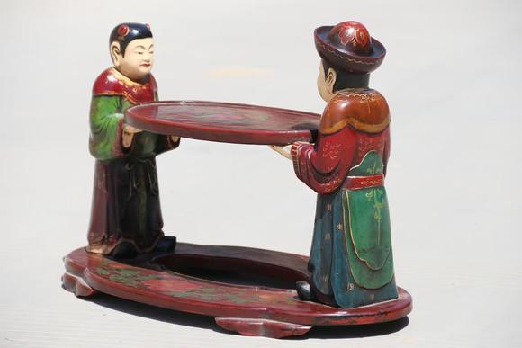 億品兆富株式會社（AALPZF）清代木胎漆器 雙童獻(xiàn)瑞彩繪抬盤