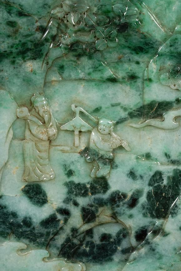 HUNG YUN ZHAI AUCTION HOUSE INCQianlong Period Imperial Bronze Cloisonné Enamel Stand Screen Inlaid with Jadeite and Landscape with Figures