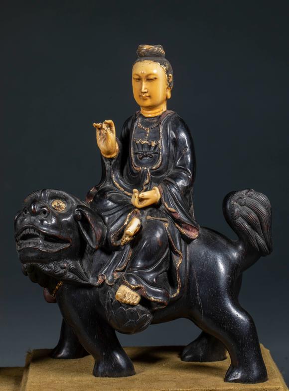 億品兆富株式會社（AALPZF）清 紫檀嵌珍寶 文殊普賢 佛坐像
