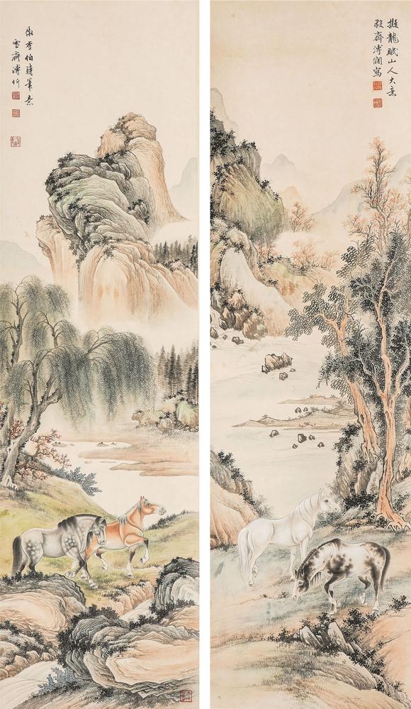 中鴻信溥佐（1918-2001）、溥伒（1893-1966）、溥僩（1901-1966）、溥佺（1913-1991）?八駿圖四屏