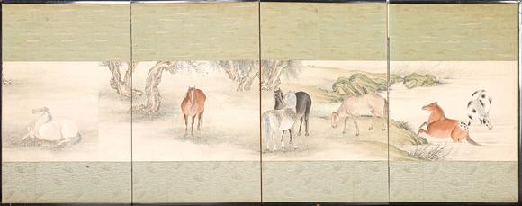 中鴻信載瀛（1875-1930）?八駿圖通景屏風(fēng)