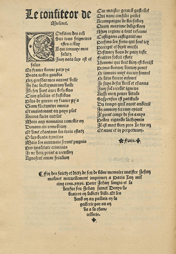 Piguet - H?tel des VentesMOLINET (Jean). Les Faictz et dictz de feu de bonne memoire... Paris, Jehan Longis,1531. relié plein maroquin rouge par Trautz-Bauzonnet