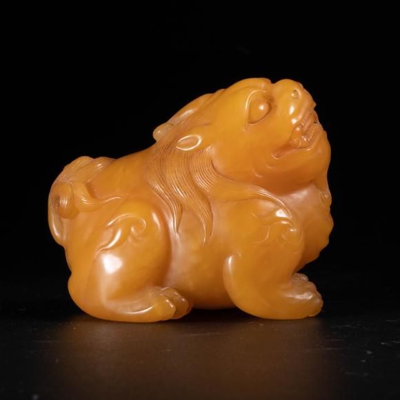 （和正堂株式會社）吉祥美術(shù)清 黃石 雕瑞獸擺件