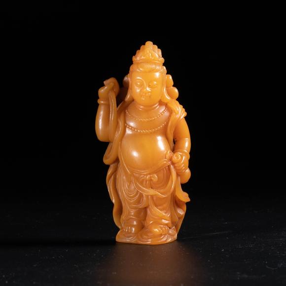 （和正堂株式會社）吉祥美術(shù)清 黃石 雕觀音立像