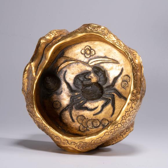 （和正堂株式會(huì)社）吉祥美術(shù)清乾隆 銅鎏金古松紋蟹池仿生洗