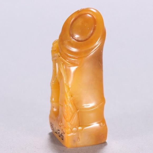 日本松町古美白石款 田黃石竹節(jié)鈕印章
